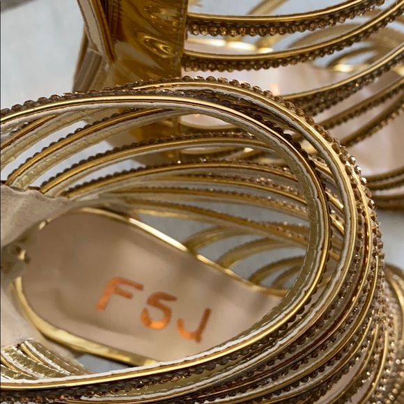 FSJ Gold Cage Stiletto’s with Gold Crystals - Picture 4 of 14